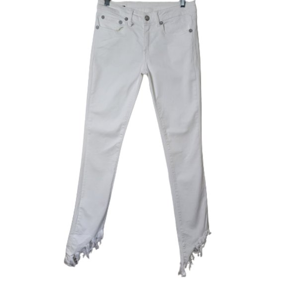 R13 Jeans Kate Skinny Angled Hem Frayed White Denin - Picture 2 of 15